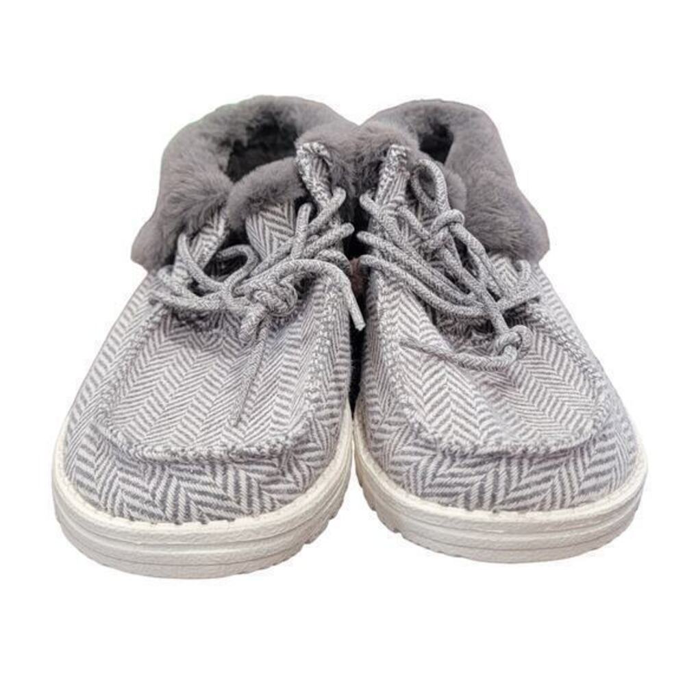 HeyDude Women's Britt Herringbone Gray Wool Trim Shoes size 9 Comfort Light Warm